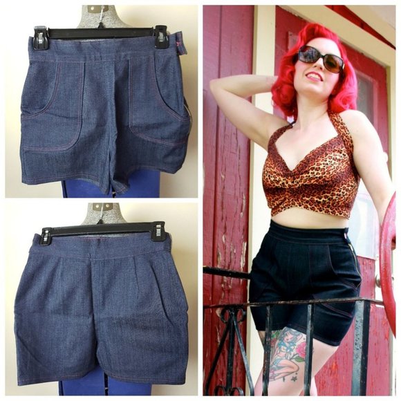 Vintage Repro Ains & Elke Denim High Waisted shorts size Small. - Picture 1 of 1